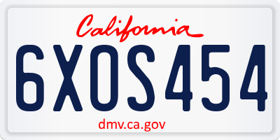 CA license plate 6XOS454