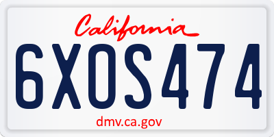 CA license plate 6XOS474