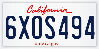 CA license plate 6XOS494