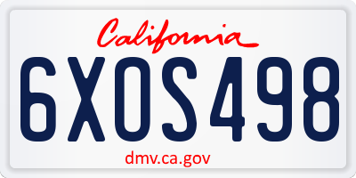 CA license plate 6XOS498