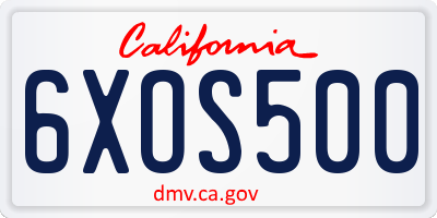 CA license plate 6XOS500