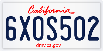CA license plate 6XOS502