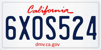 CA license plate 6XOS524