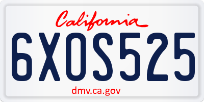CA license plate 6XOS525