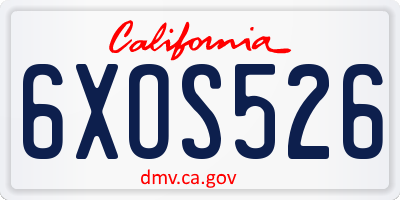 CA license plate 6XOS526