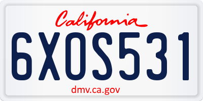 CA license plate 6XOS531