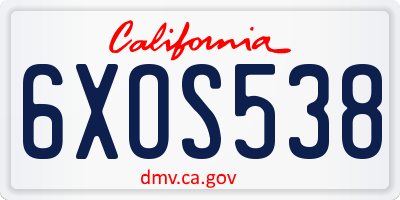 CA license plate 6XOS538