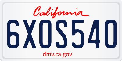 CA license plate 6XOS540