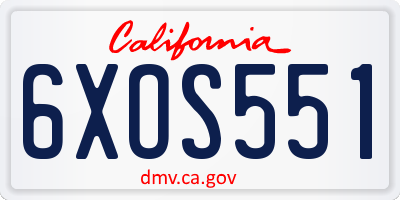 CA license plate 6XOS551