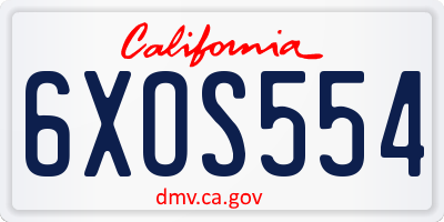 CA license plate 6XOS554
