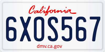 CA license plate 6XOS567