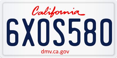 CA license plate 6XOS580