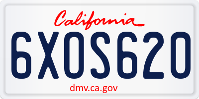 CA license plate 6XOS620