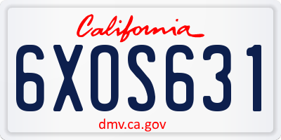 CA license plate 6XOS631