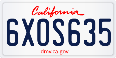 CA license plate 6XOS635