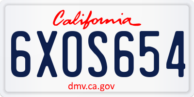 CA license plate 6XOS654