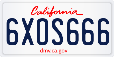 CA license plate 6XOS666