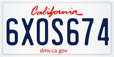 CA license plate 6XOS674