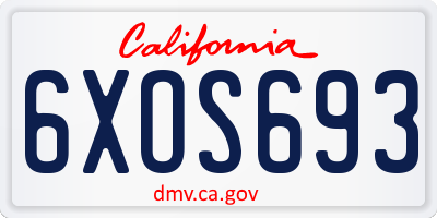 CA license plate 6XOS693