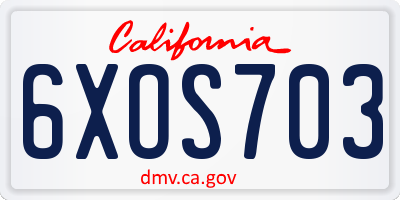 CA license plate 6XOS703