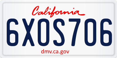 CA license plate 6XOS706