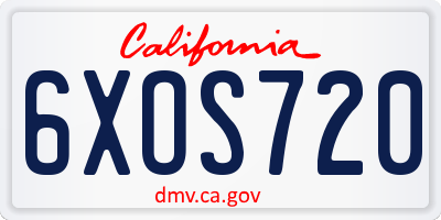 CA license plate 6XOS720