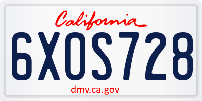 CA license plate 6XOS728
