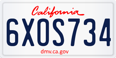 CA license plate 6XOS734