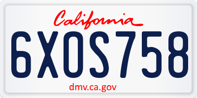 CA license plate 6XOS758
