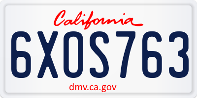 CA license plate 6XOS763