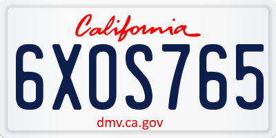 CA license plate 6XOS765
