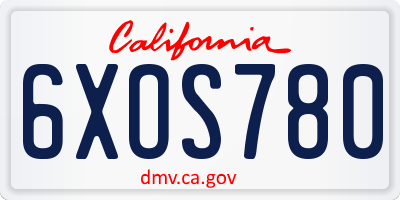 CA license plate 6XOS780