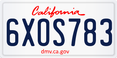 CA license plate 6XOS783