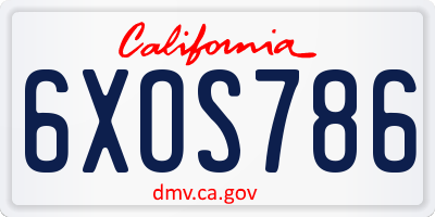 CA license plate 6XOS786