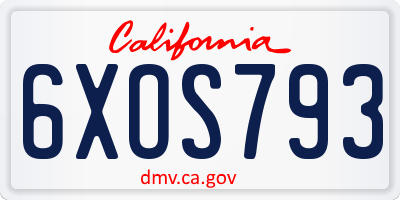 CA license plate 6XOS793
