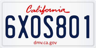 CA license plate 6XOS801