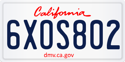 CA license plate 6XOS802