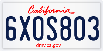 CA license plate 6XOS803