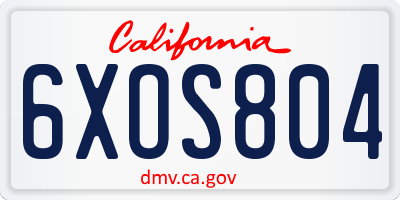 CA license plate 6XOS804