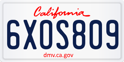 CA license plate 6XOS809