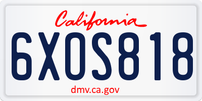 CA license plate 6XOS818