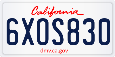 CA license plate 6XOS830