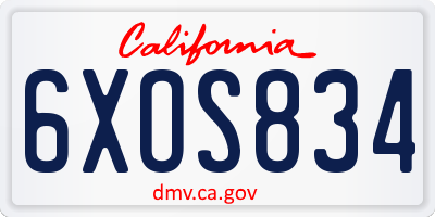 CA license plate 6XOS834