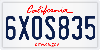 CA license plate 6XOS835