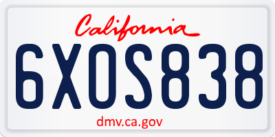 CA license plate 6XOS838