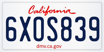 CA license plate 6XOS839