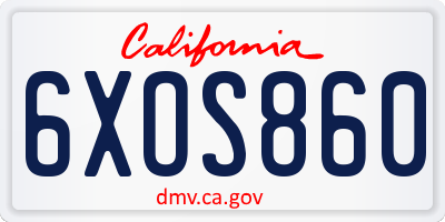 CA license plate 6XOS860