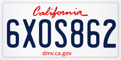 CA license plate 6XOS862