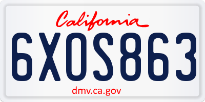 CA license plate 6XOS863