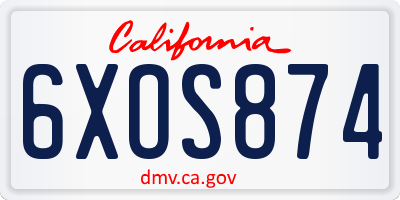 CA license plate 6XOS874